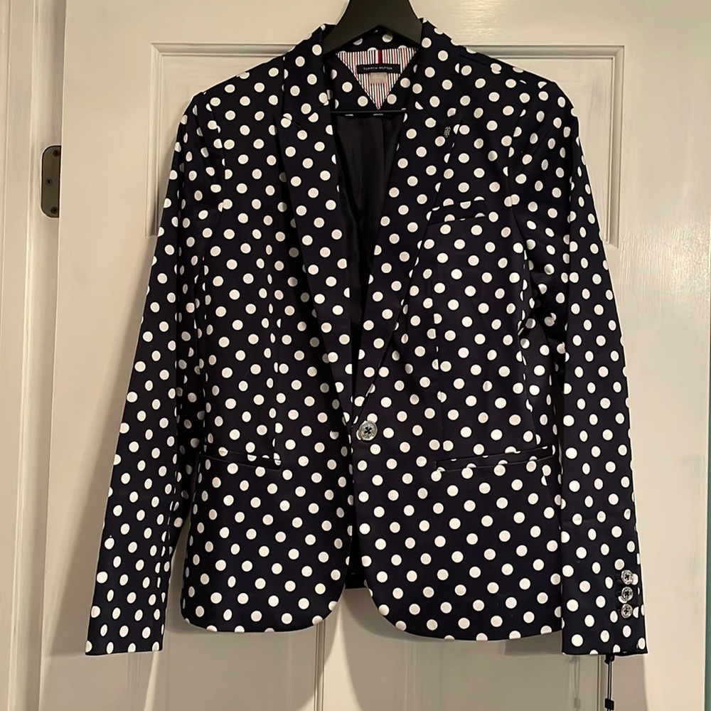 NWT Tommy Hilfiger Navy Polka Dot Blazer